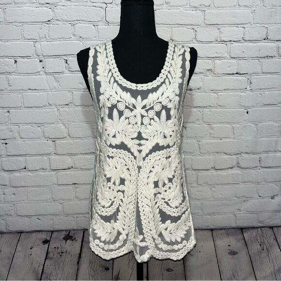 Vintage Y2K Capri Embroidered Lace Sheer Cami Tank Top Size Medium - Picture 13 of 13